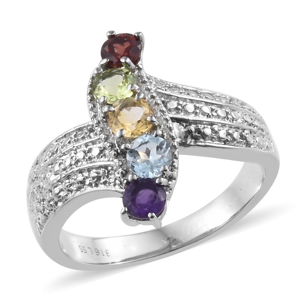 5 Stone Ring Multi Gemstone Size…